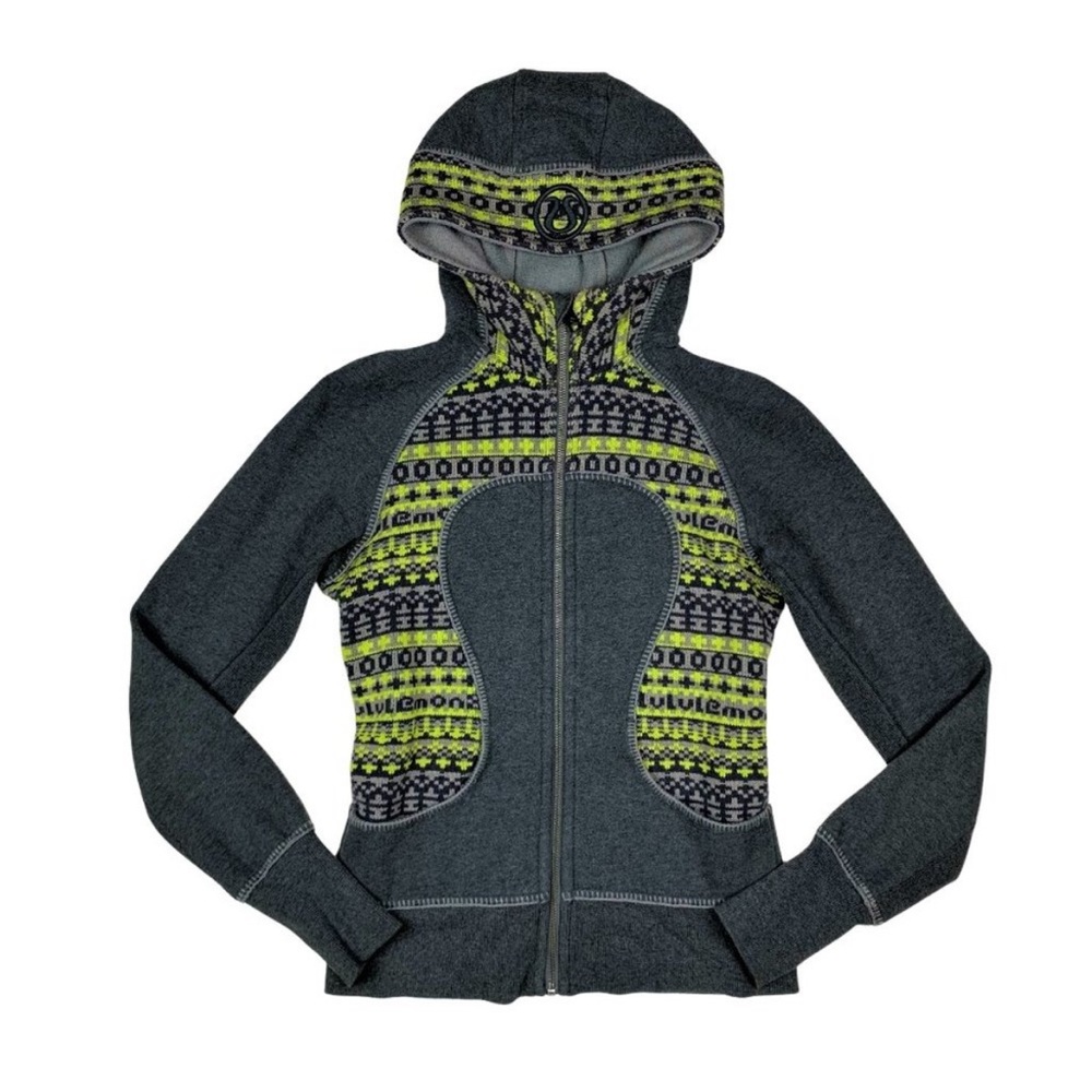 EUC lululemon athletica limited edition Gray and Yellow Patterned Scuba Hoodie